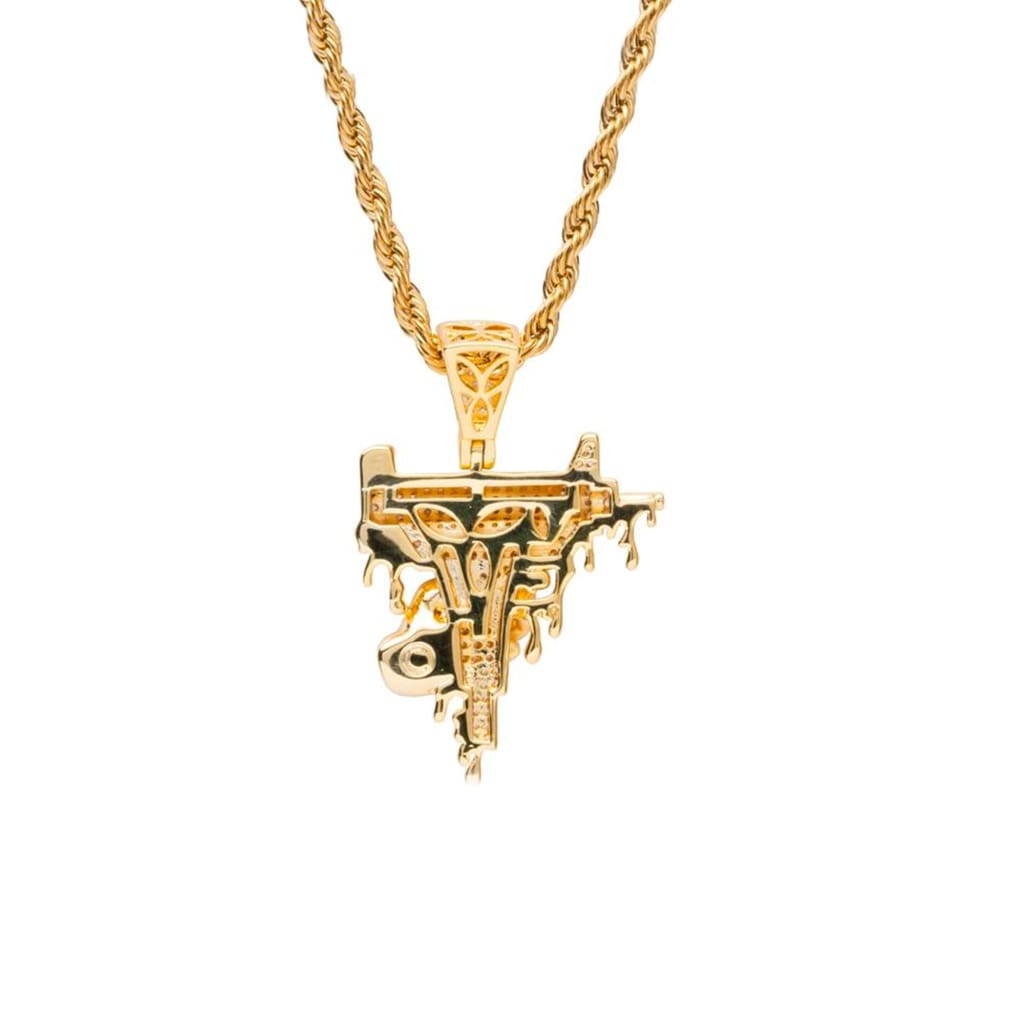 Iced Out Gold Dripping Uzi Pendant – No Cap Jewelry